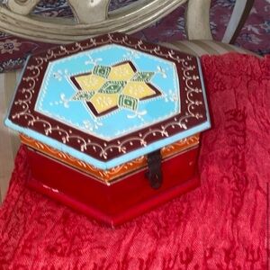 Vintage boho colorful wooden painted jewlery box
